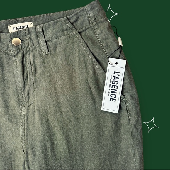 NWT L’Agence Cropped Linen Trousers in Olive Green “Basil” Size 25 - Picture 5 of 12